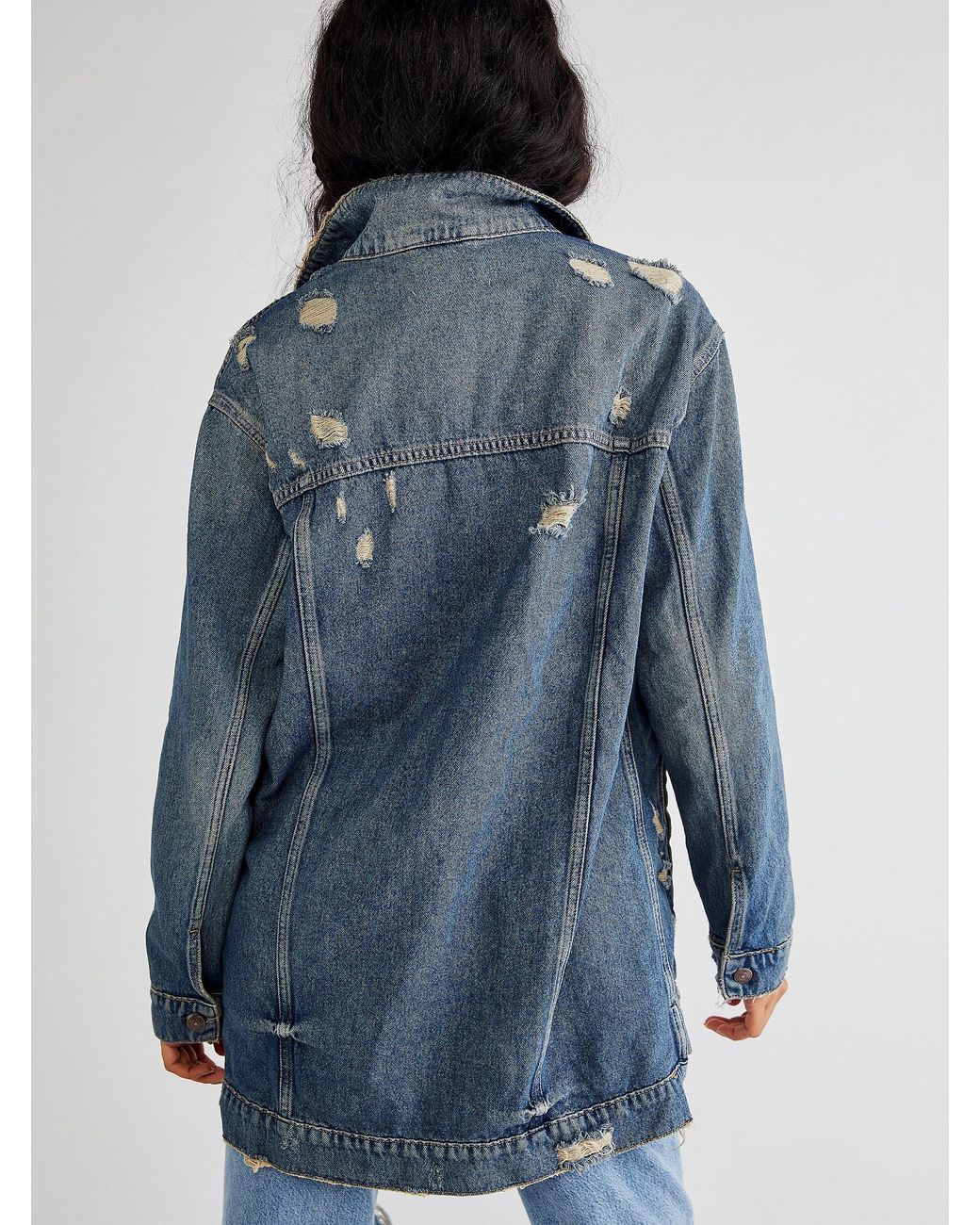 Destroyed long denim jacket cheap