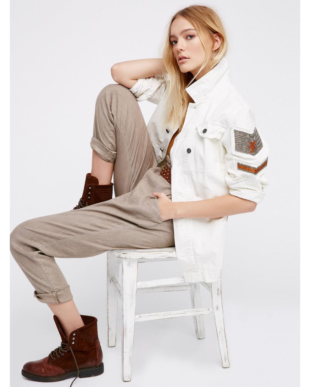 Free People Embellished Military Shirt Jacket in White Lyst