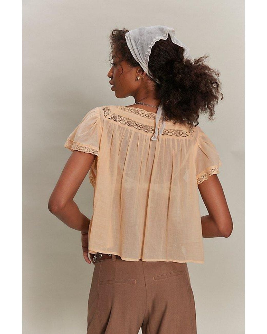Free People Brown Monica Square Neck Button Down Top