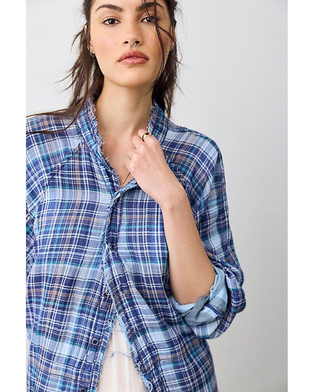 Free People Blue Summer Daydream Plaid Tunic