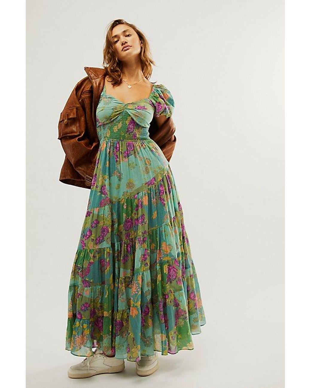 Free People Sundrenched Short sleeve Maxi Dress At In Forest Combo Size Xs in Green Lyst