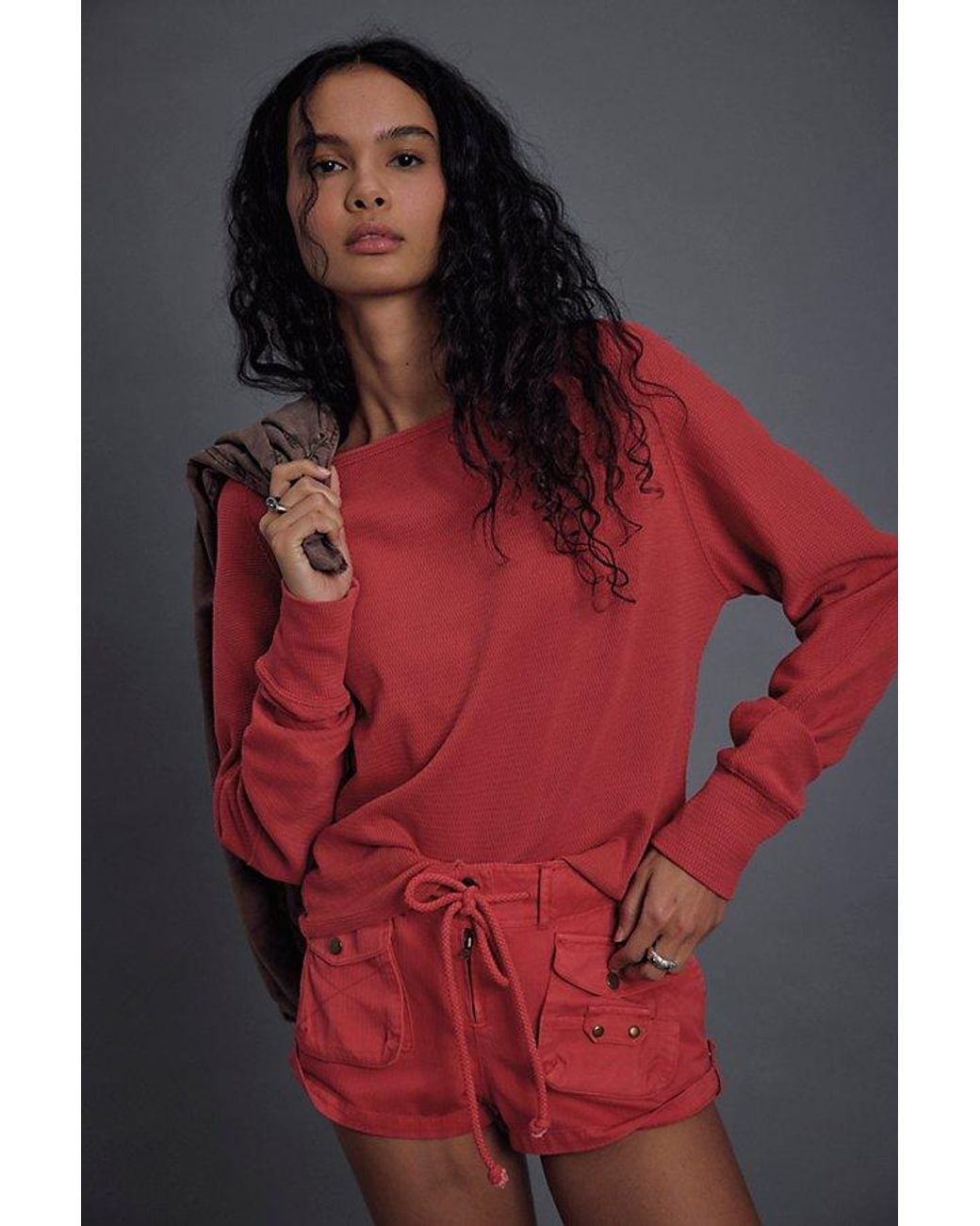 Free People Red Waimea Slouchy Shorts