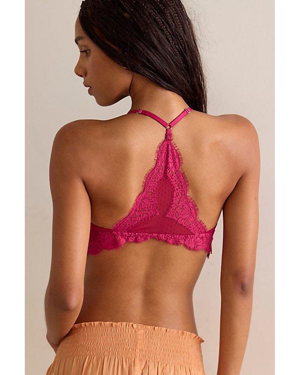 Intimately By Free People Red Fiona Mesh Front-Close Racerback Bralette By
