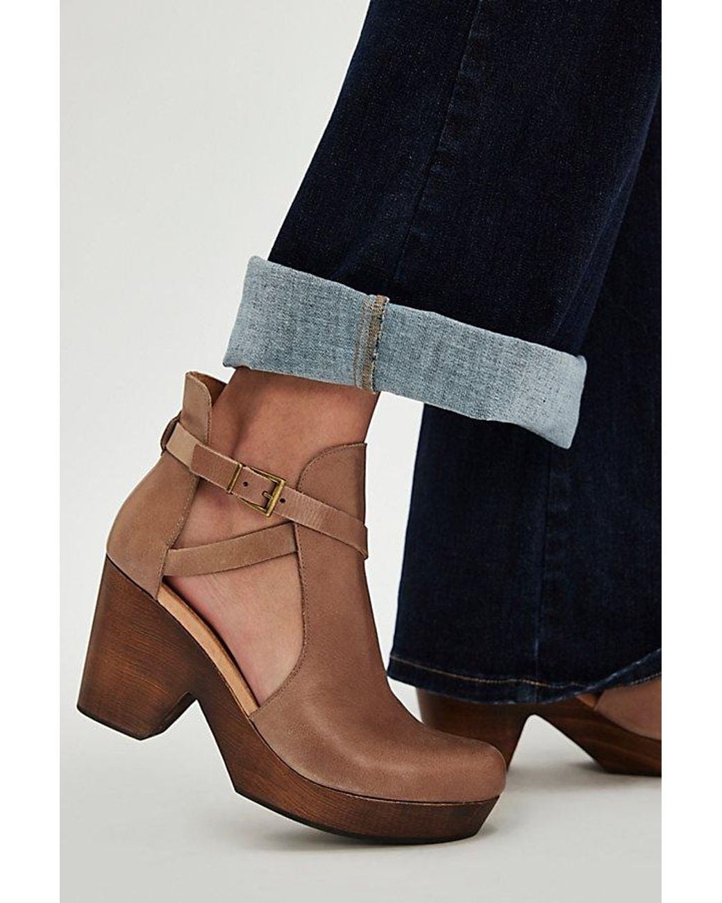Free People Blue Boho Leather Clogs With Cedar Platform