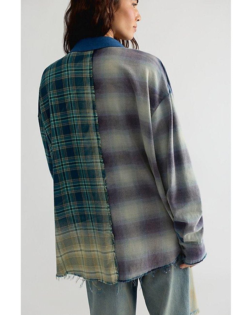 THE TALES Multicolor Half N' Half Flannel Button Down Top