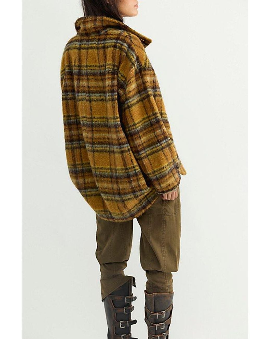 Free People Yellow Beau Plaid Cocoon Coat Jacket