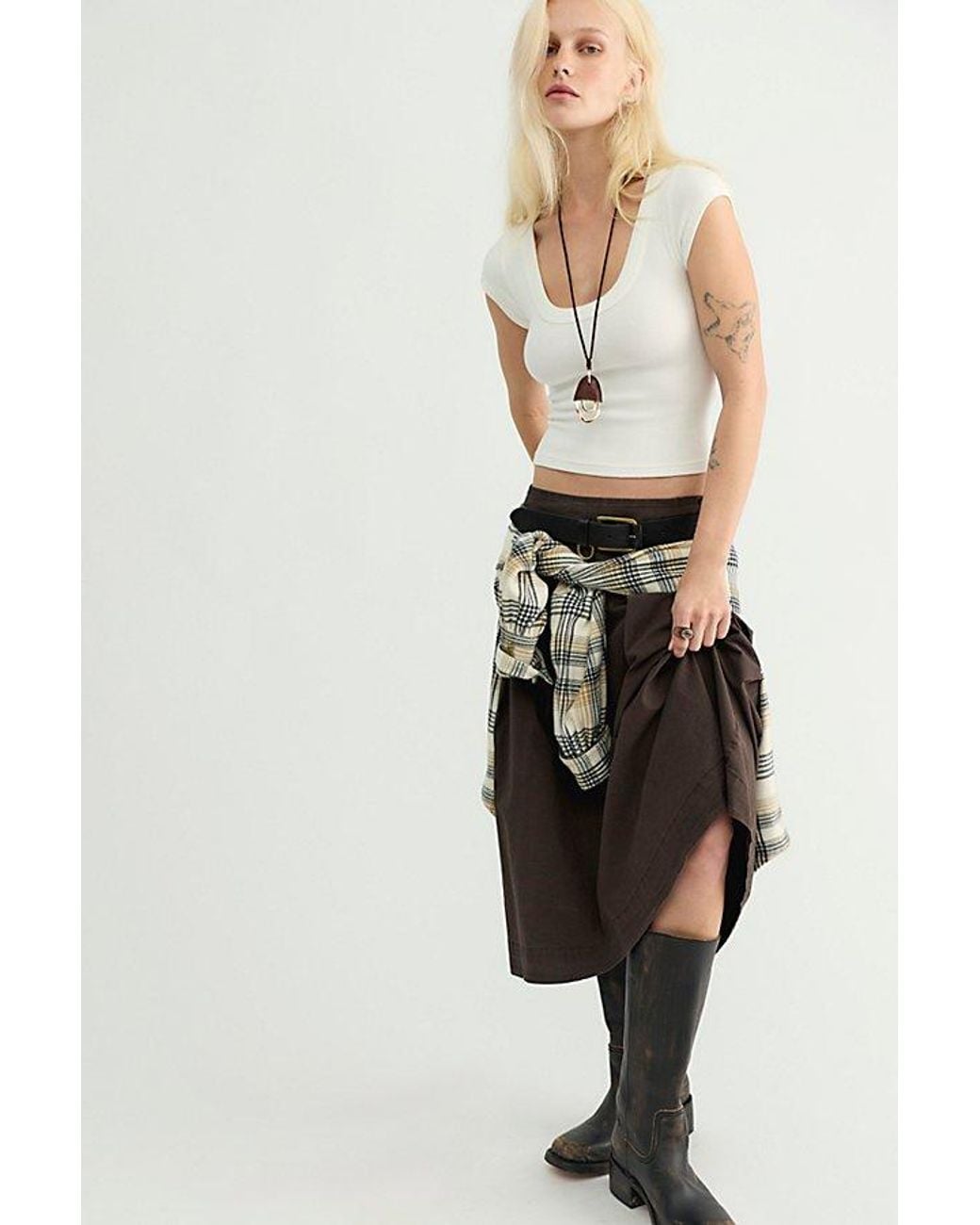 Free People Multicolor Skipper Pleated Chino Midi Skirt