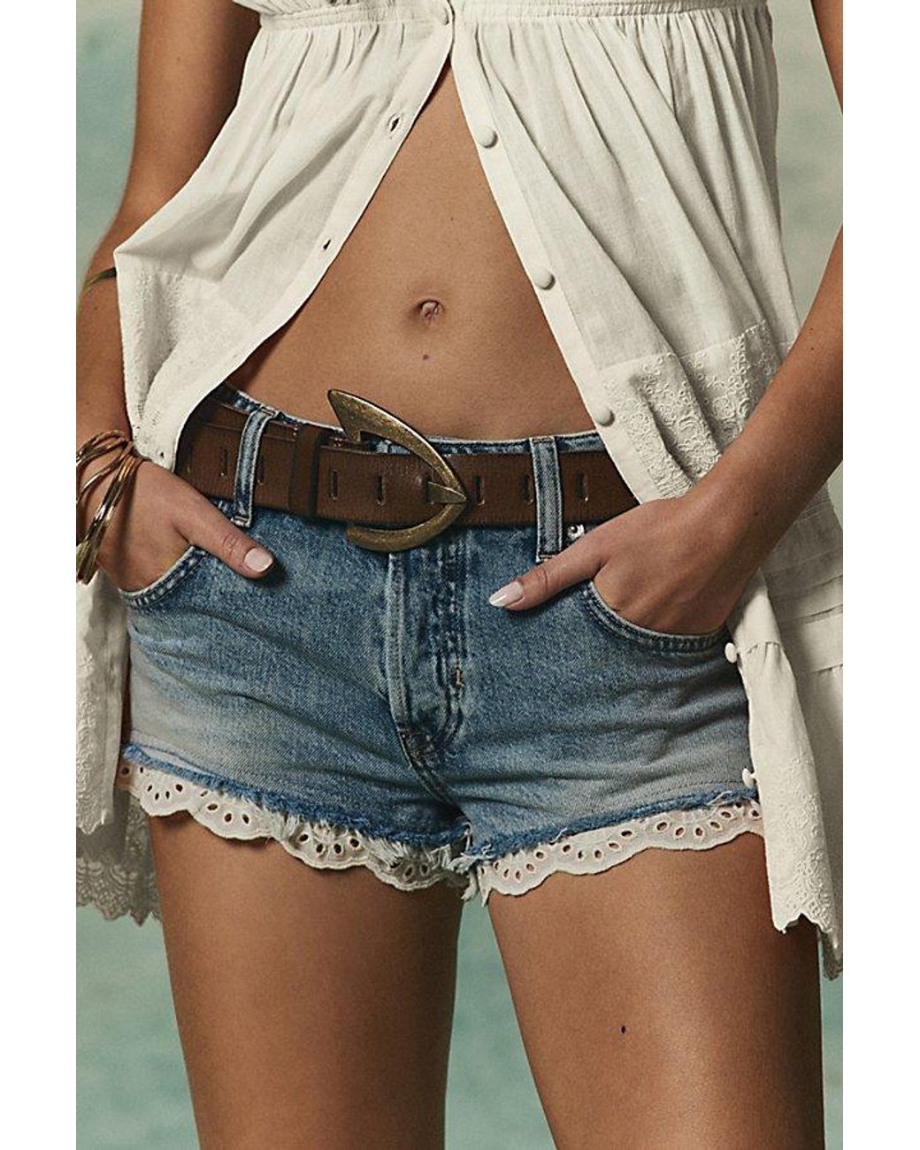 Free People Blue Cali Lace Shorties