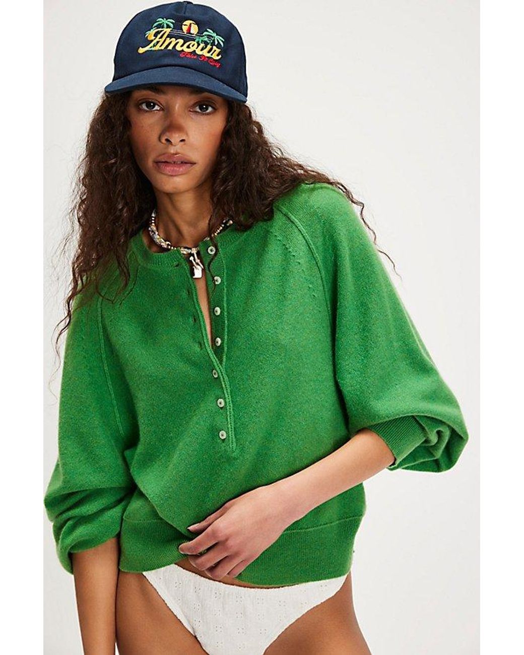 Free People Porta Cashmere Henley in Green | Lyst