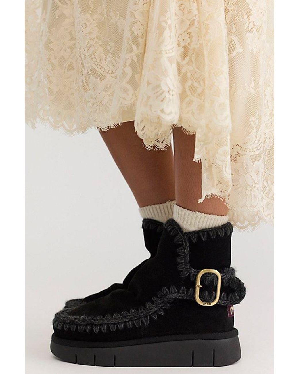 Mou Black Bounce Buckle Boots Shoe