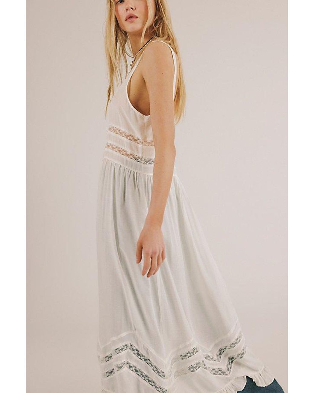 Intimately By Free People Natural Voile And Lace Midi Slip Dress By