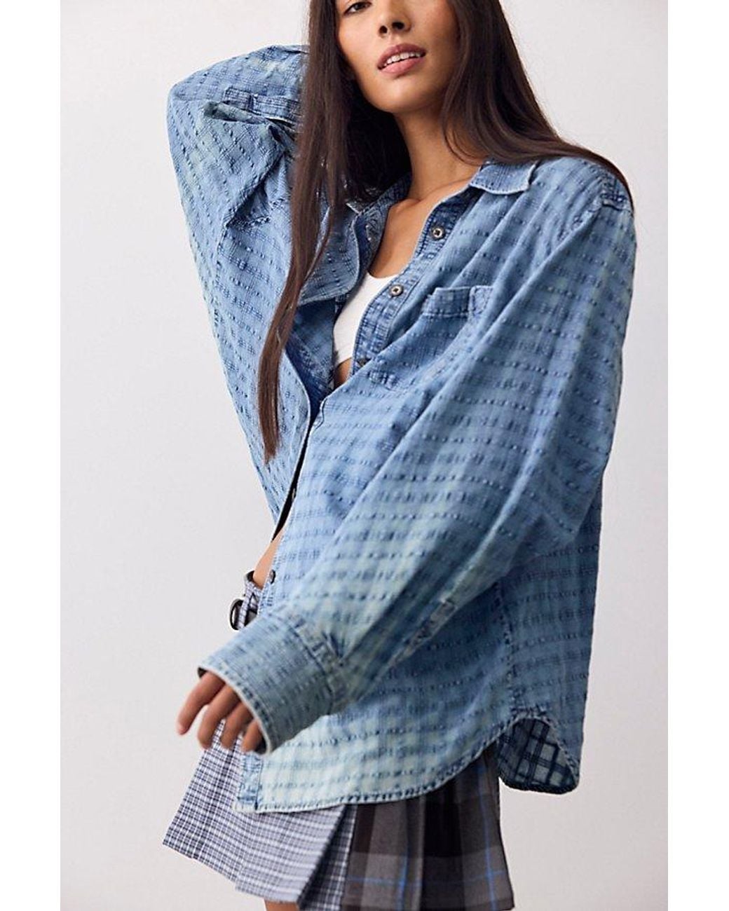 Free People Blue Sabine Dobby Button Down
