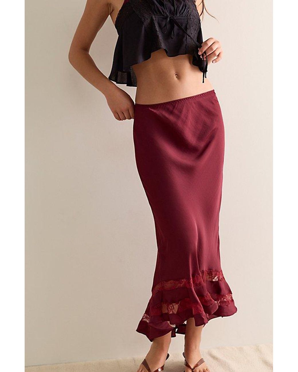 Intimately By Free People Red Long Lost Lover Maxi Slip Skirt By