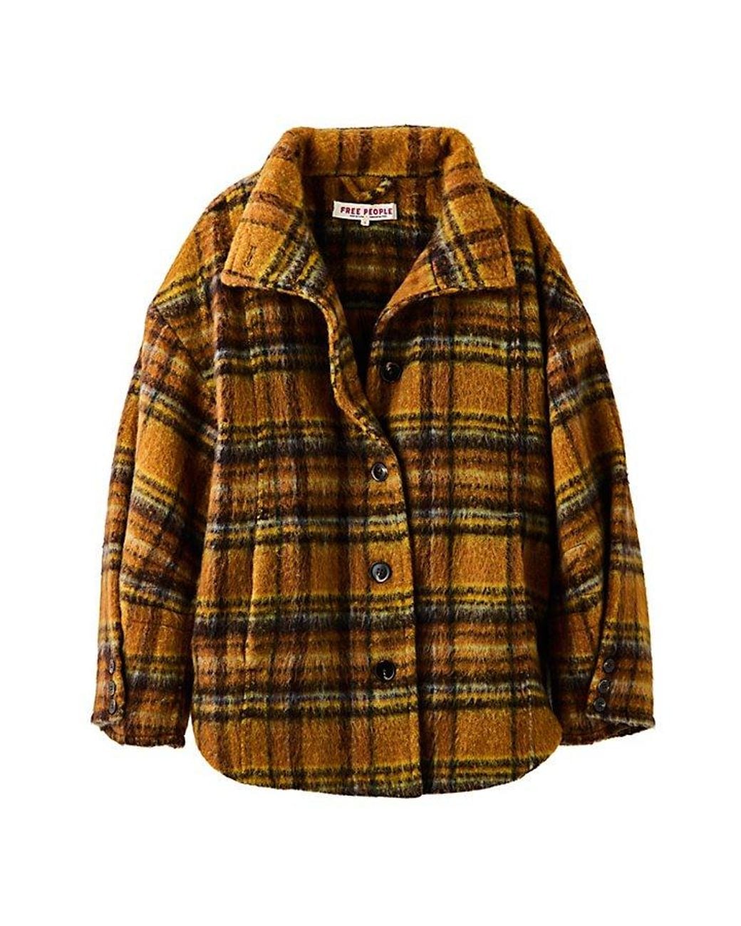 Free People Yellow Beau Plaid Cocoon Coat Jacket