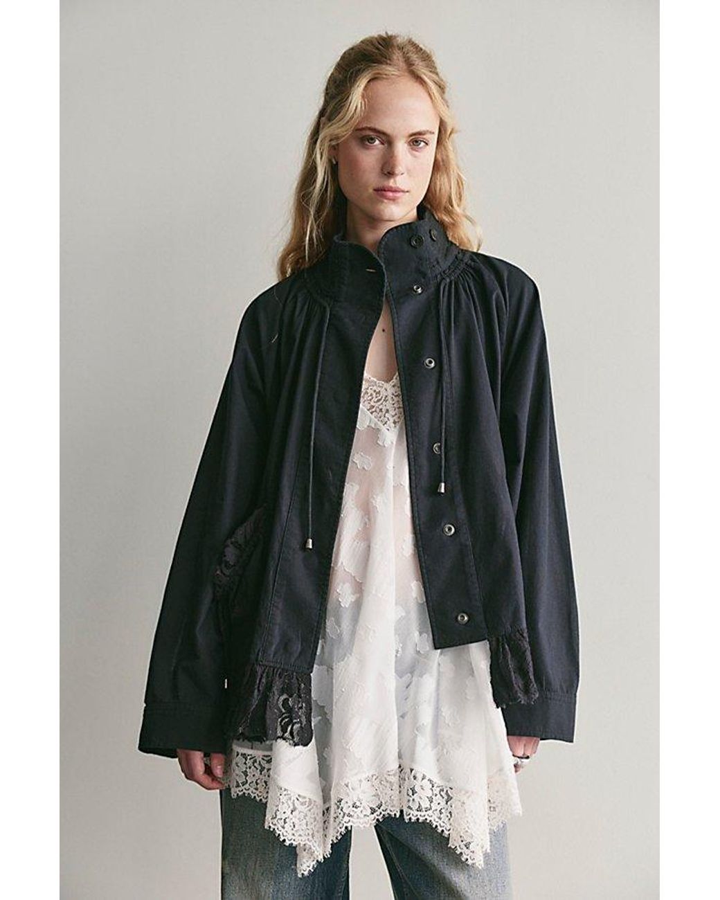 Free People Black Outset Funnel-Neck Jacket
