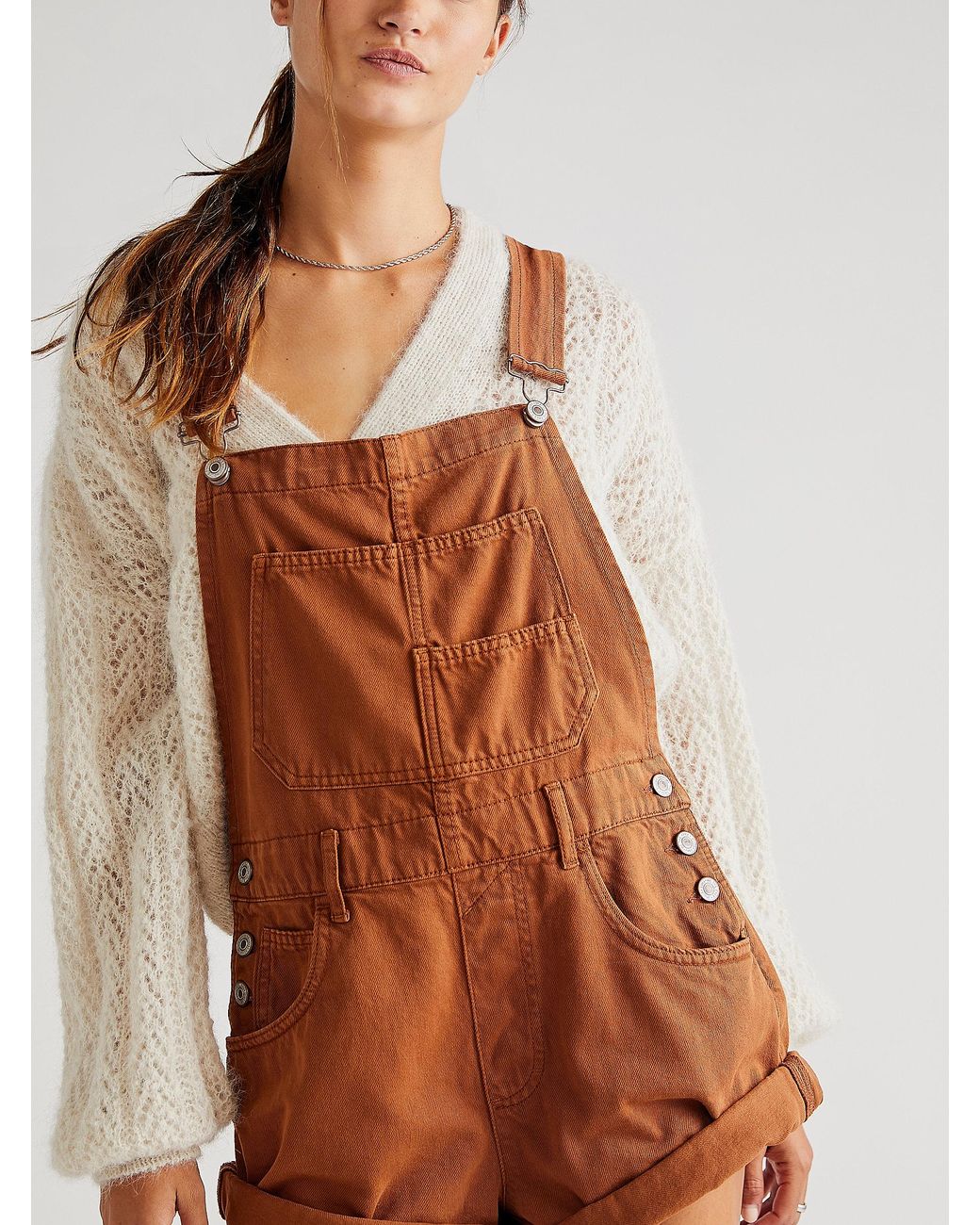 Free People Ziggy Shortalls in Brown Lyst