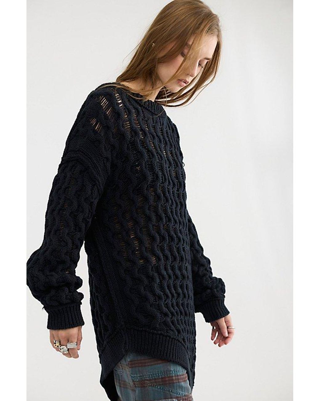 Free People Black Frothy Maxi Pullover