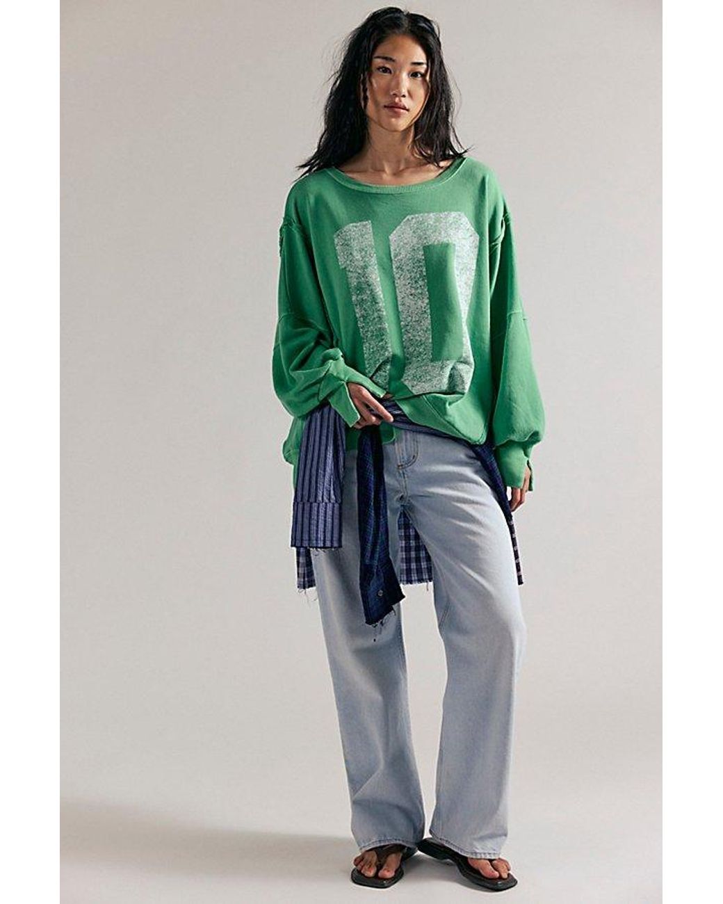 Free People Green Graphic Camden Pullover