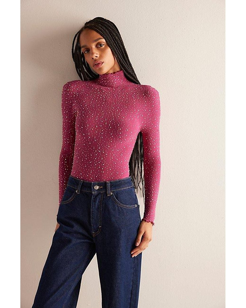 Intimately By Free People Red Night Sky Seamless Turtleneck Bodysuit By