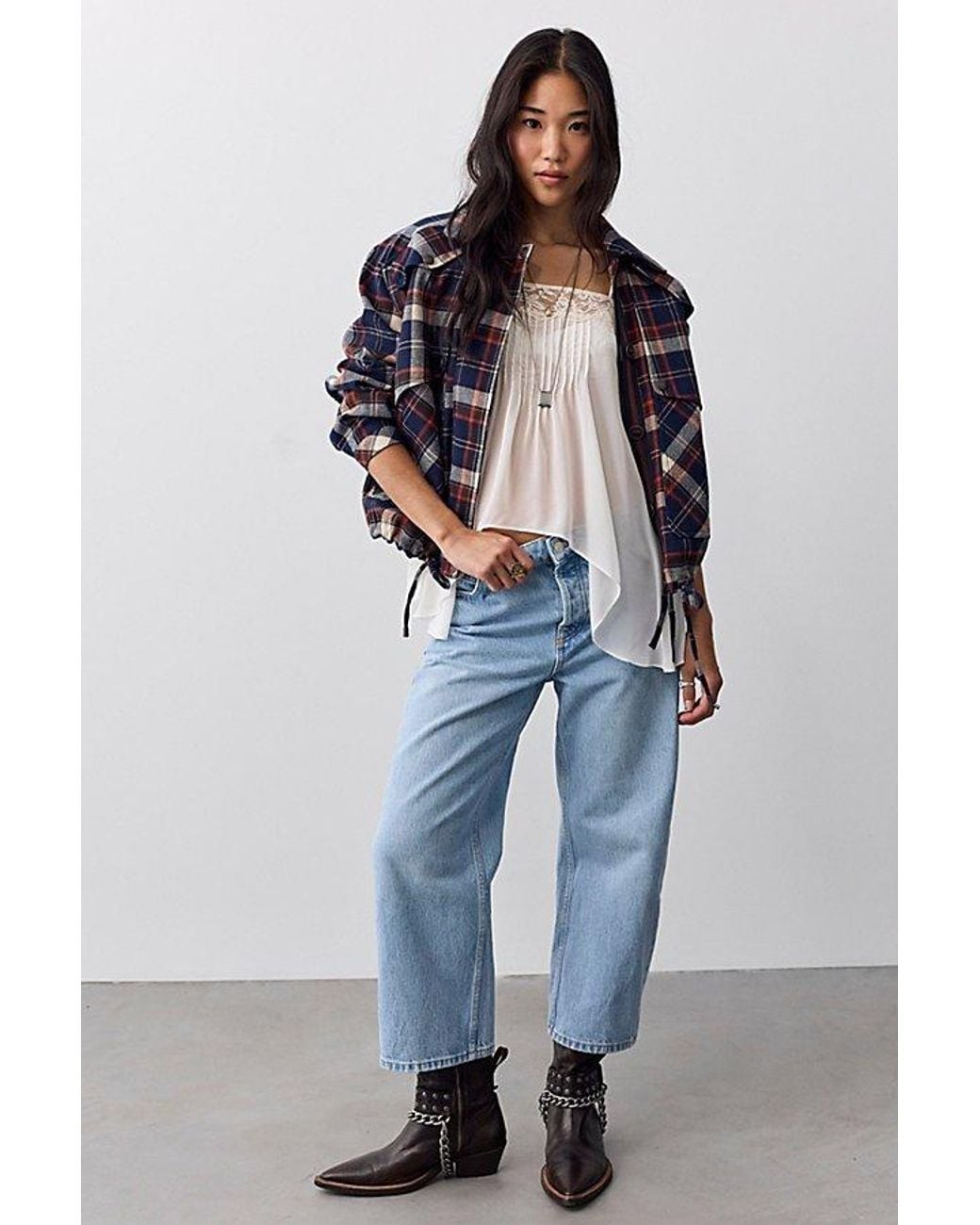 Free People Blue Deep Trance Dropped Boyfriend Jeans