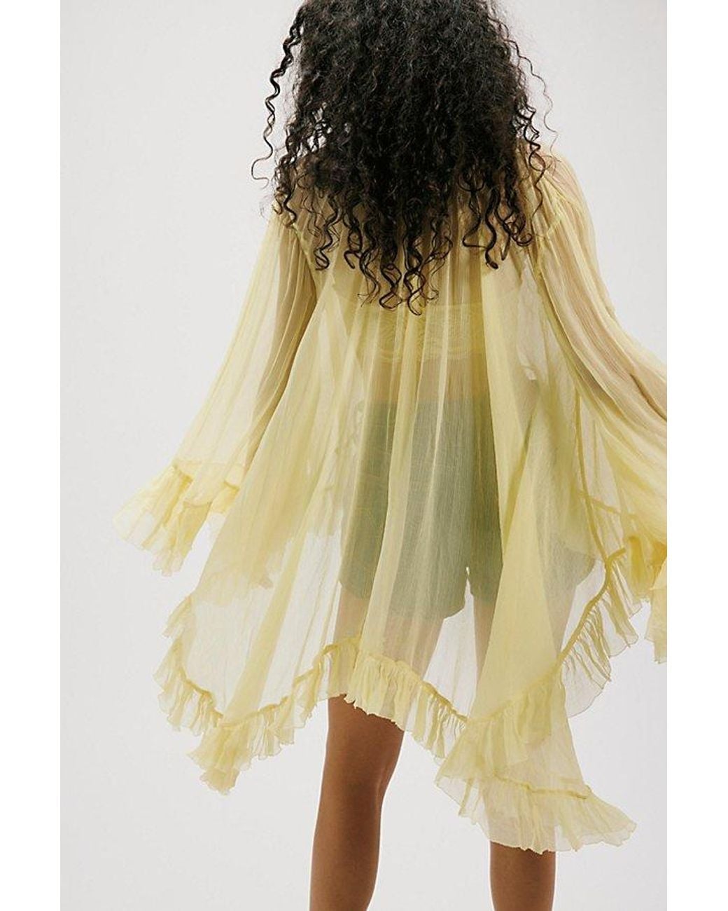 Free People Yellow Full Sleeve Frill Top