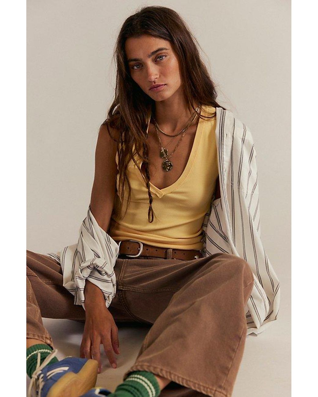 Free People Brown Neria V-Neck Tank Top