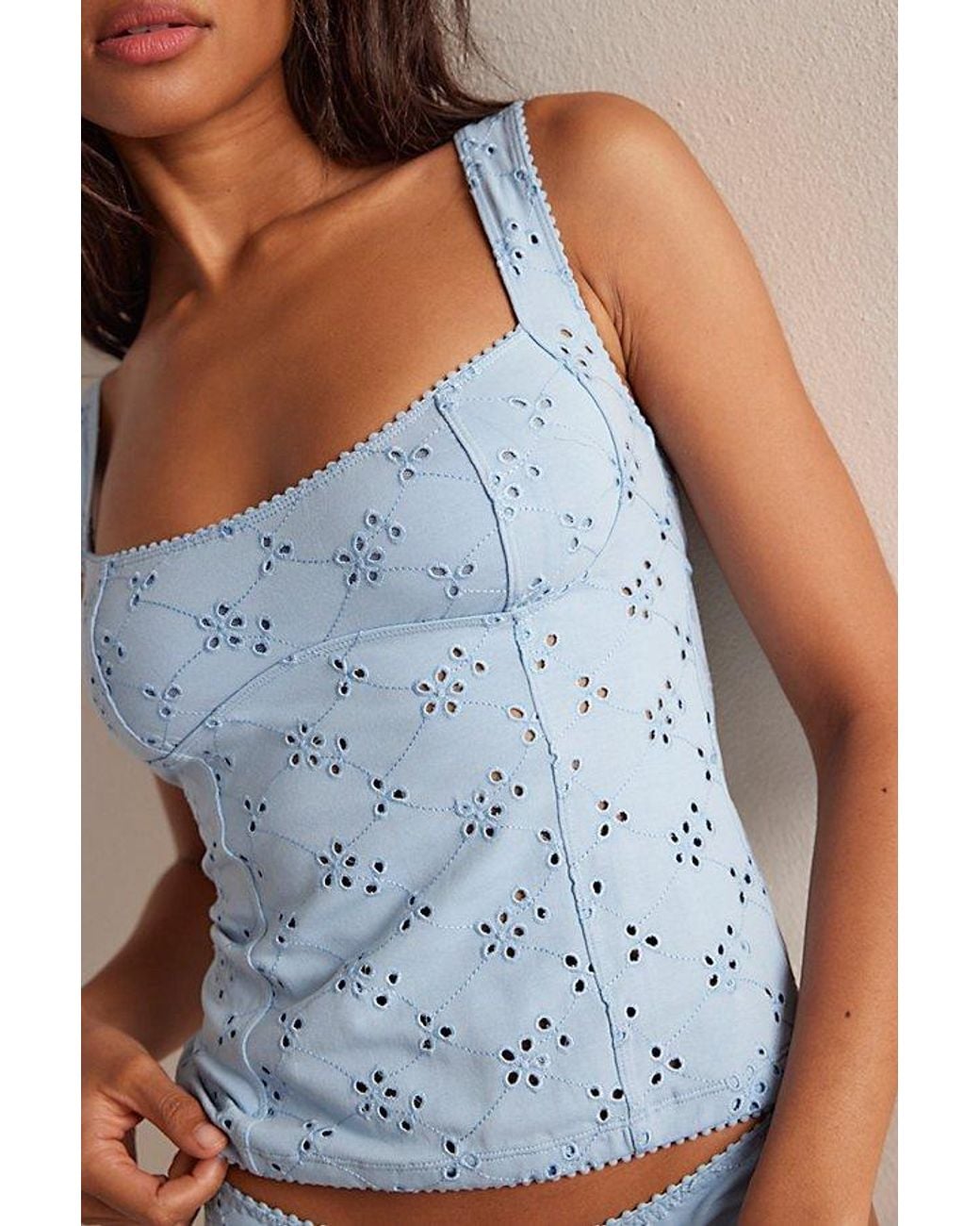 Intimately By Free People Blue Full Bloom Cotton Eyelet Cami By