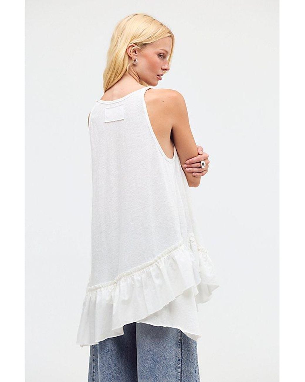 Free People White Reverie Ruffle Tank Top