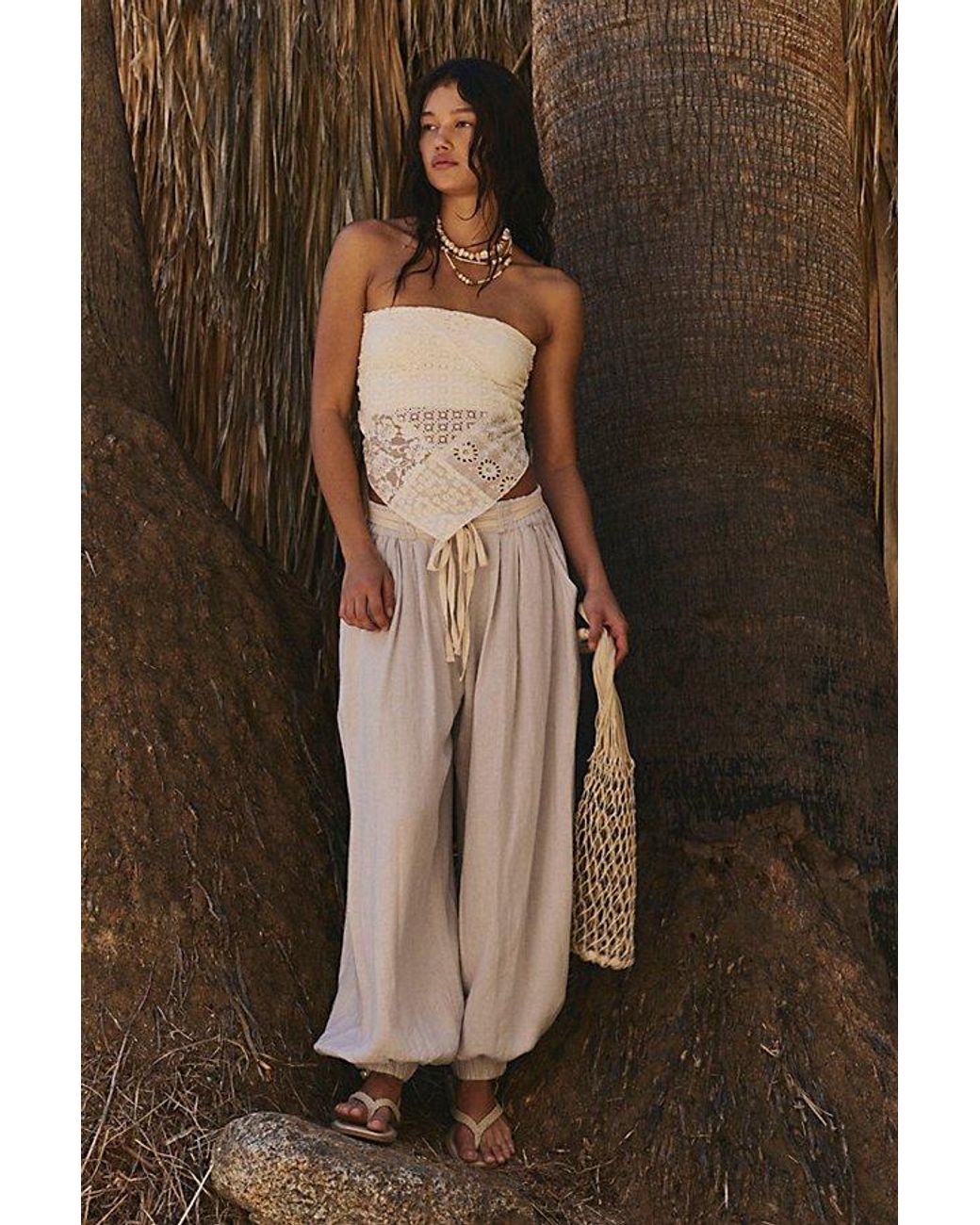 free-est Gray Sandshell Linen Volare Balloon Pants By