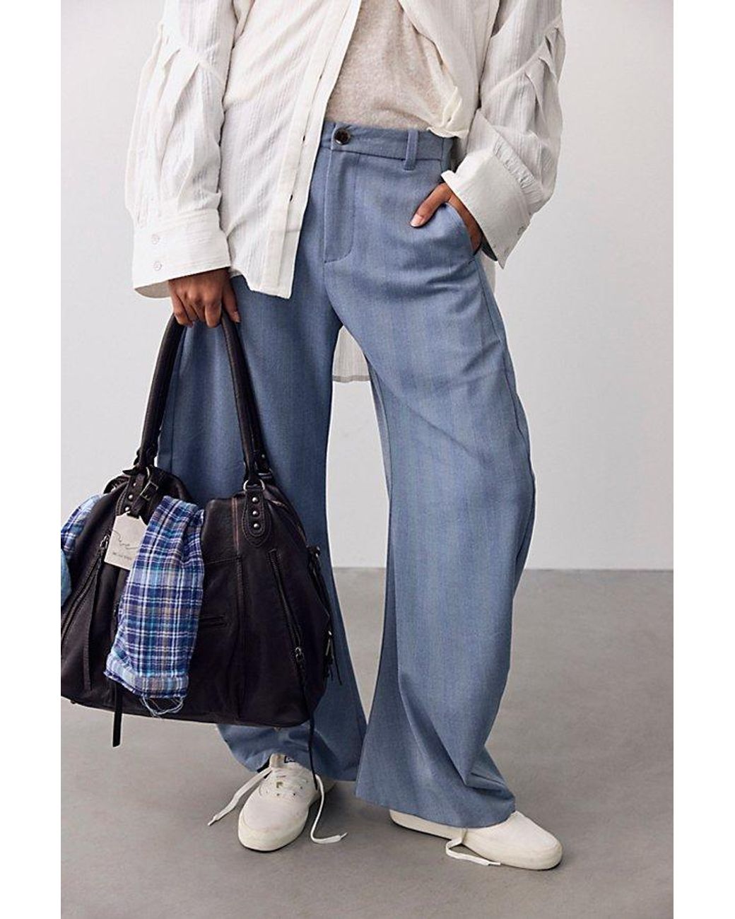 Free People Blue Spotlight Menswear Barrel Trousers
