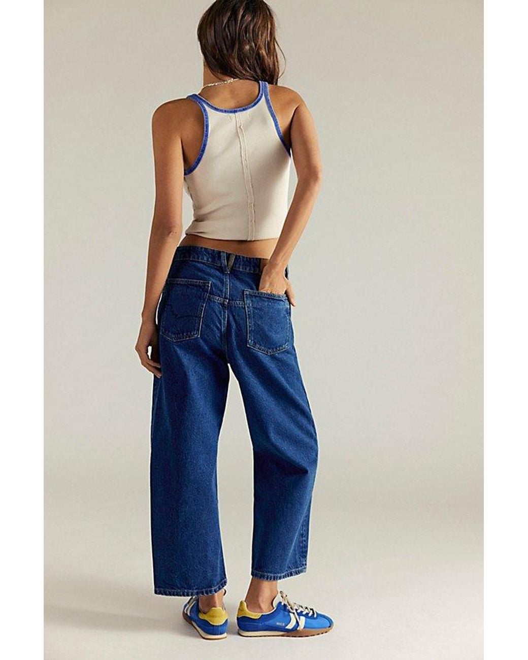 Free People Blue Deep Trance Dropped Boyfriend Jeans