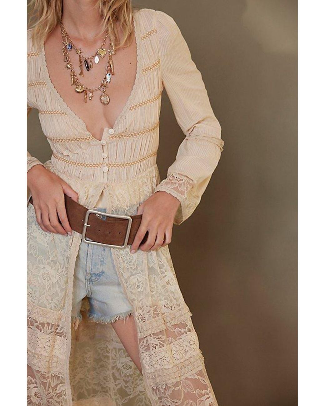 Free People Natural Suede Hex Hip Belt