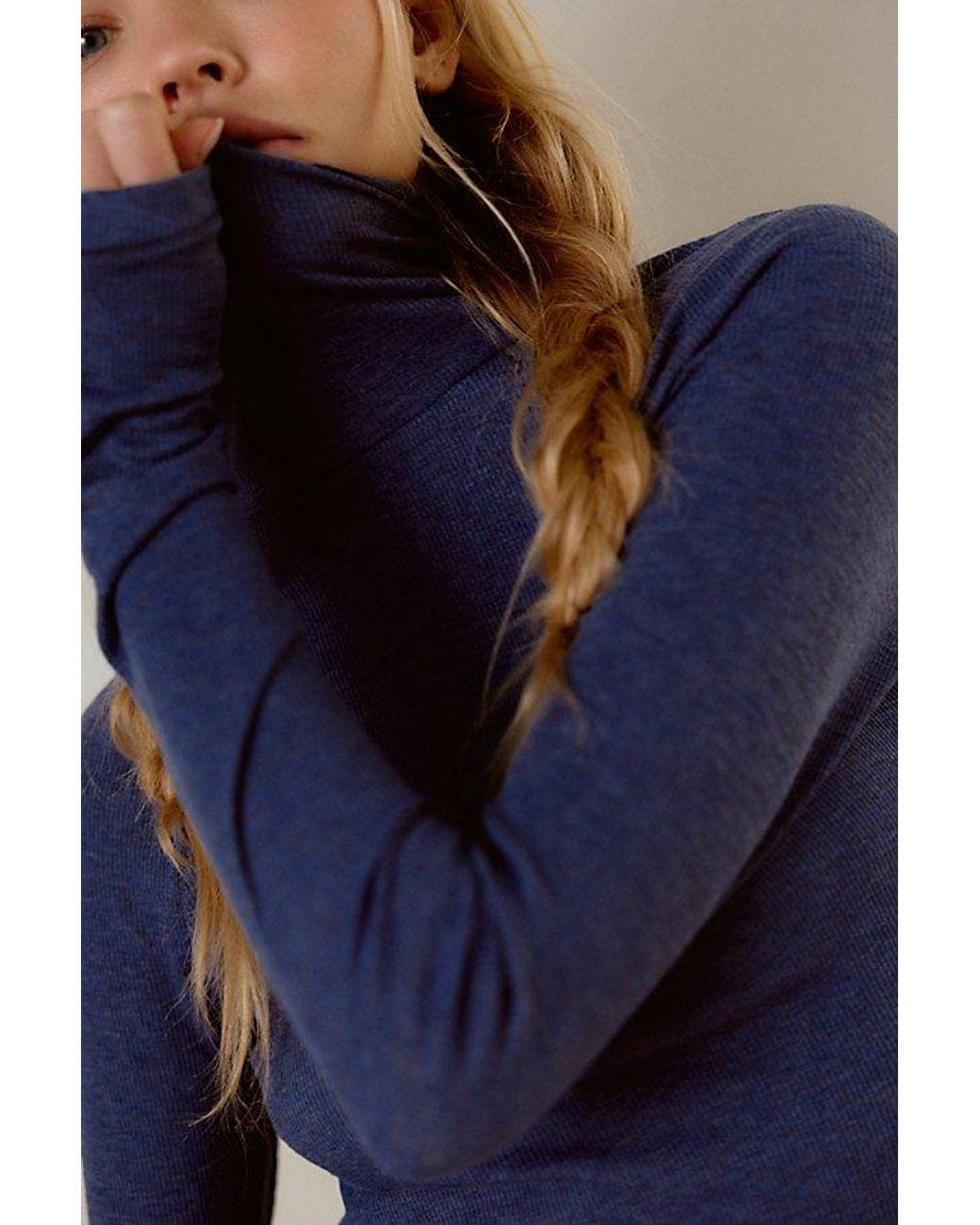 Intimately By Free People Blue Keeping It Light Ribbed Turtleneck Top By