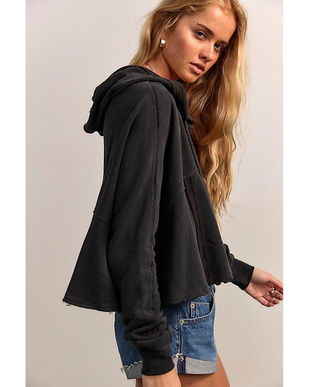 Free People Black Catching Waves Hoodie