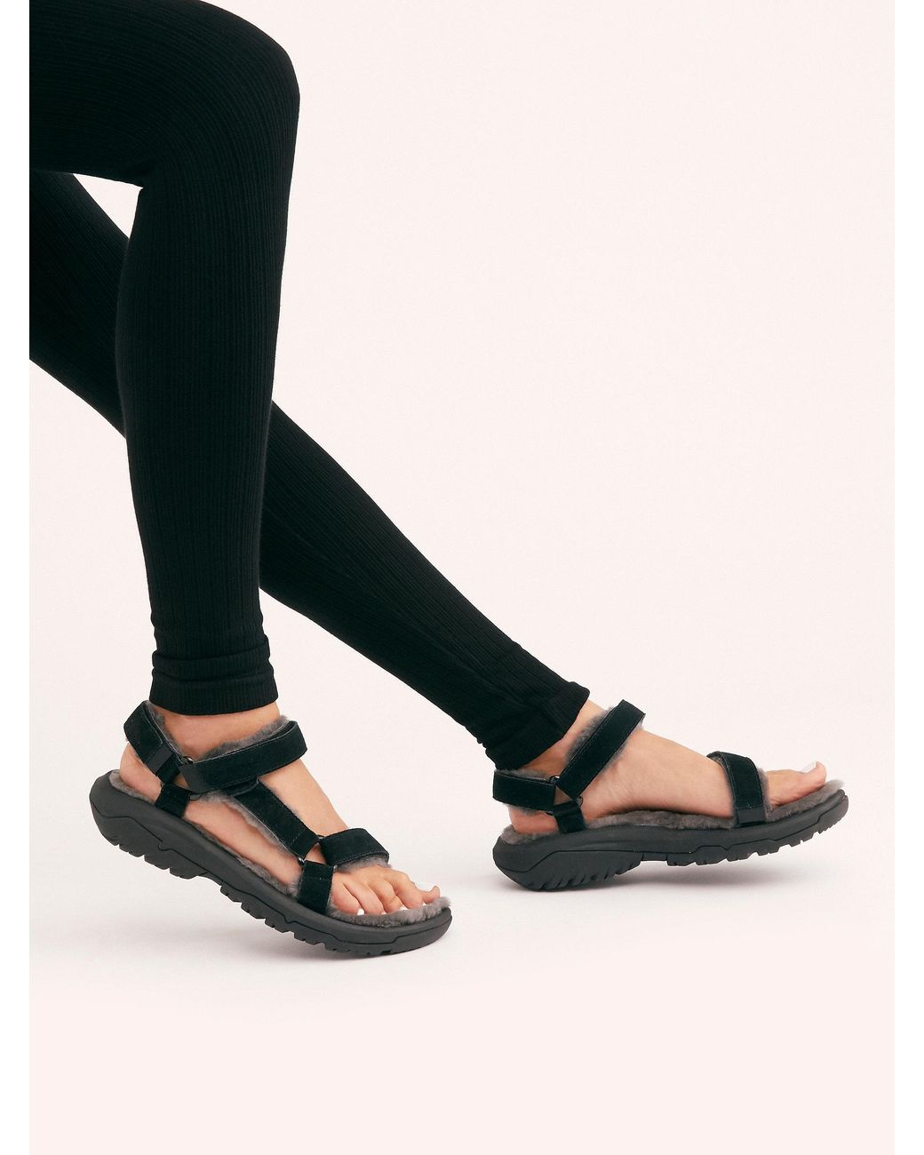 Free People Hurricane Shearling Teva Sandals in Black Lyst