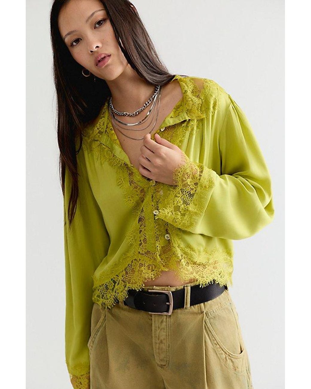 Free People Yellow Heirloom Blouse