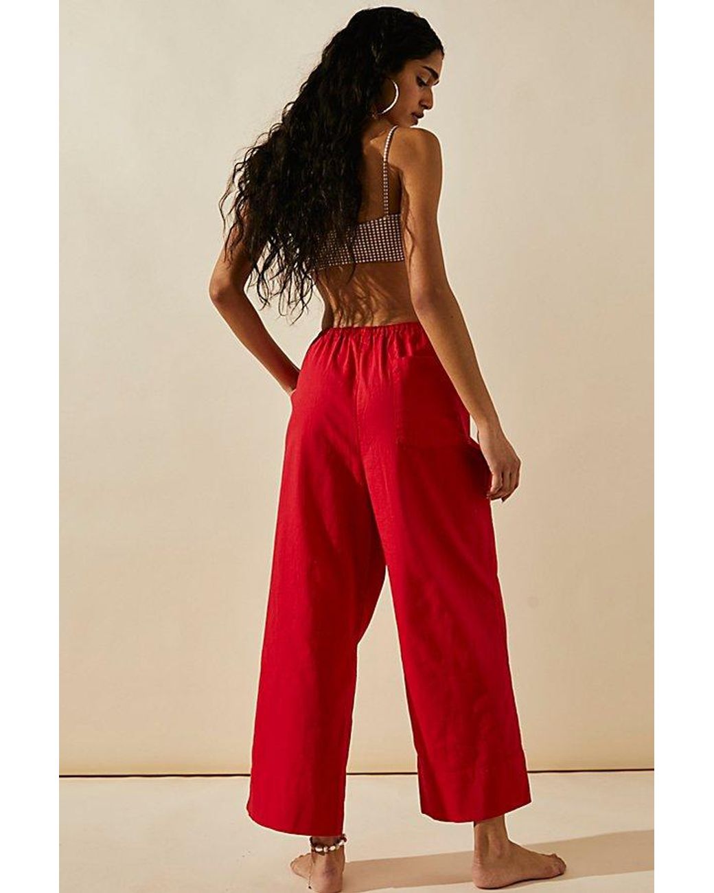 Free People Livin' In It Cotton-linen Pants in Red