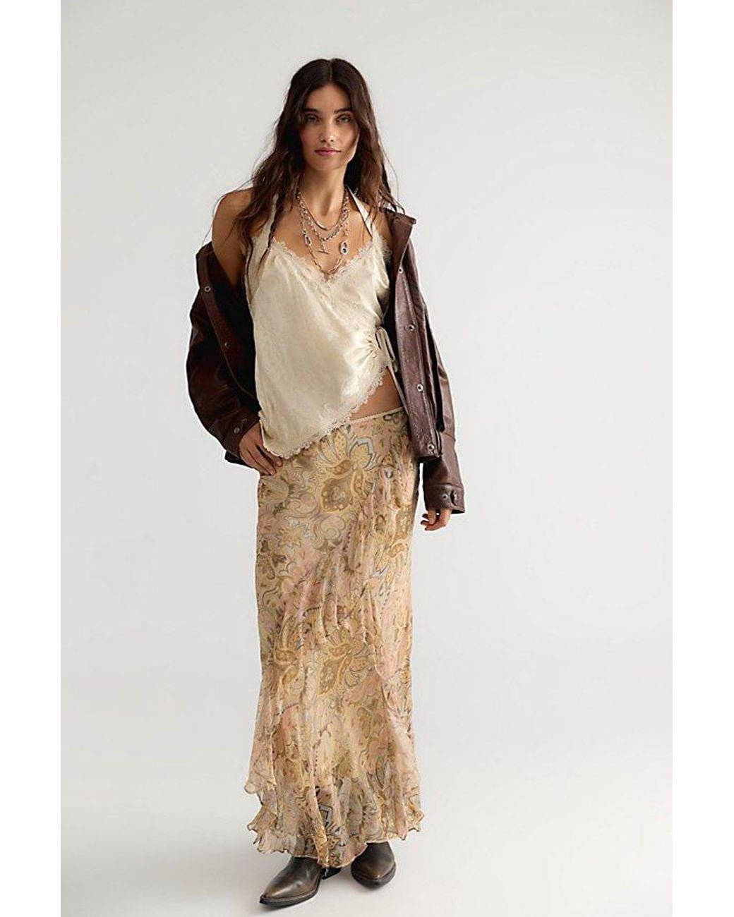 Spell Natural Damask Ruffle Midi Skirt