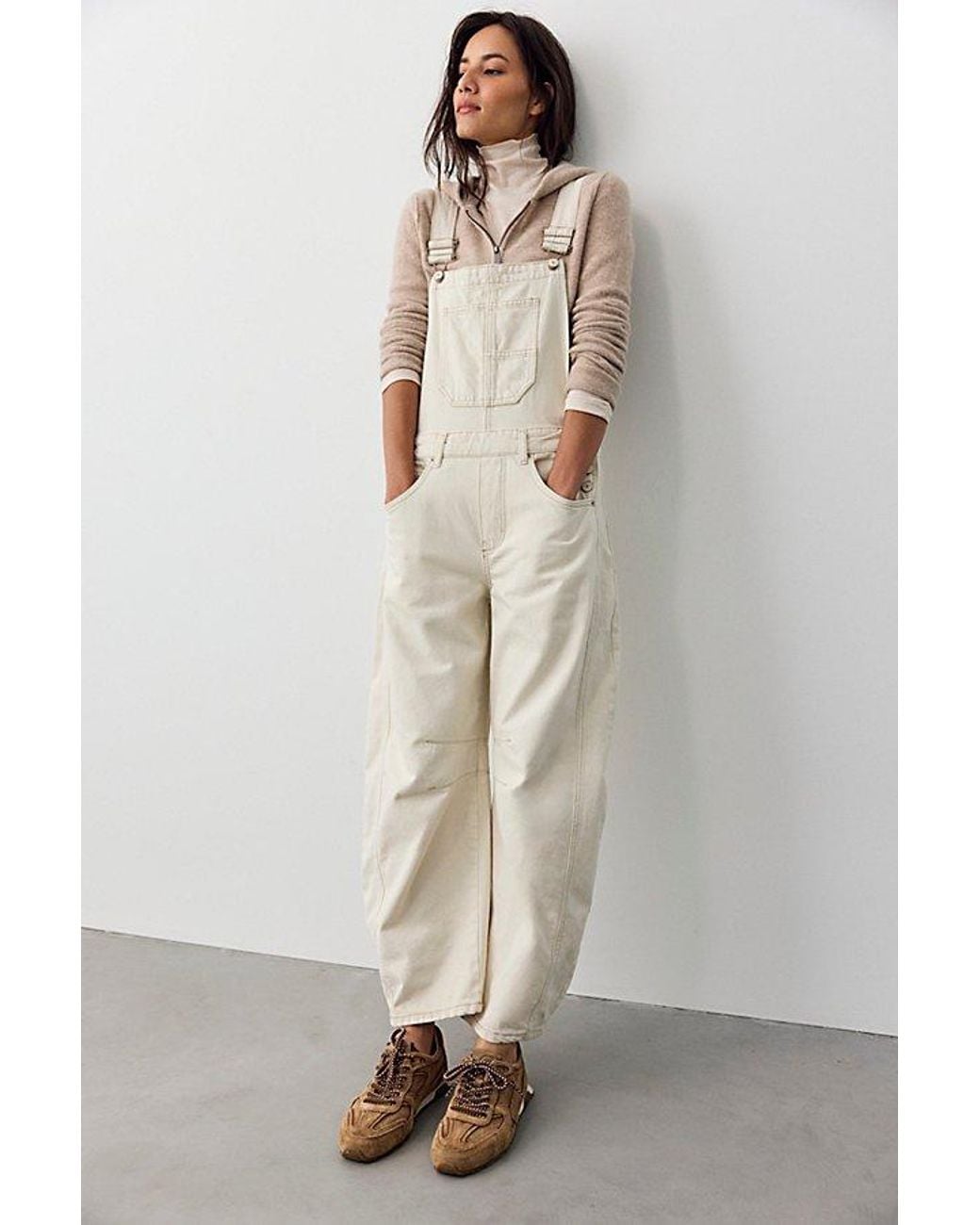 Free People Natural Good Luck Barrel Dungarees