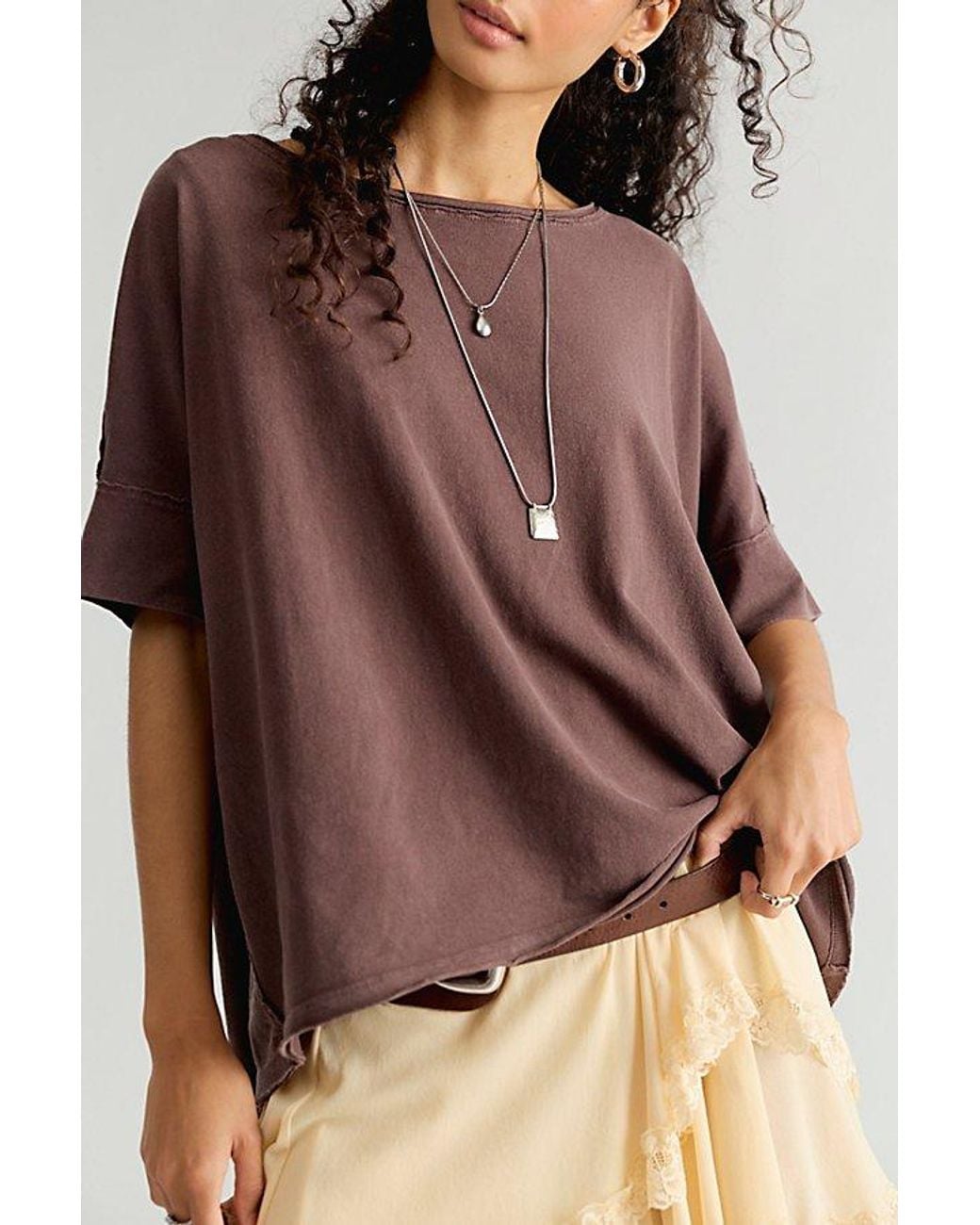 Free People Brown Rex Oversized Cotton Tee