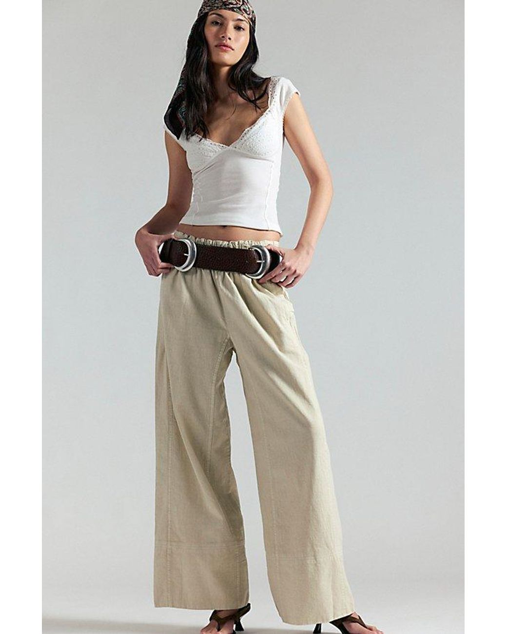 Free People Natural Day's End Linen Pull-On Pants