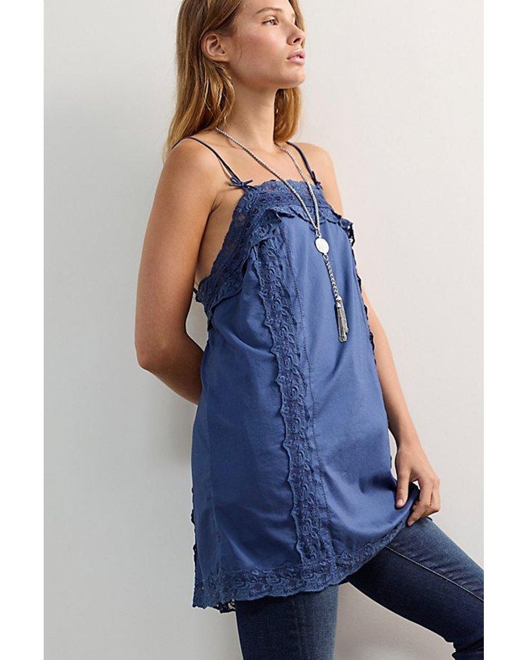 Intimately By Free People Blue Sweet Heart Mini Shift Slip Dress By