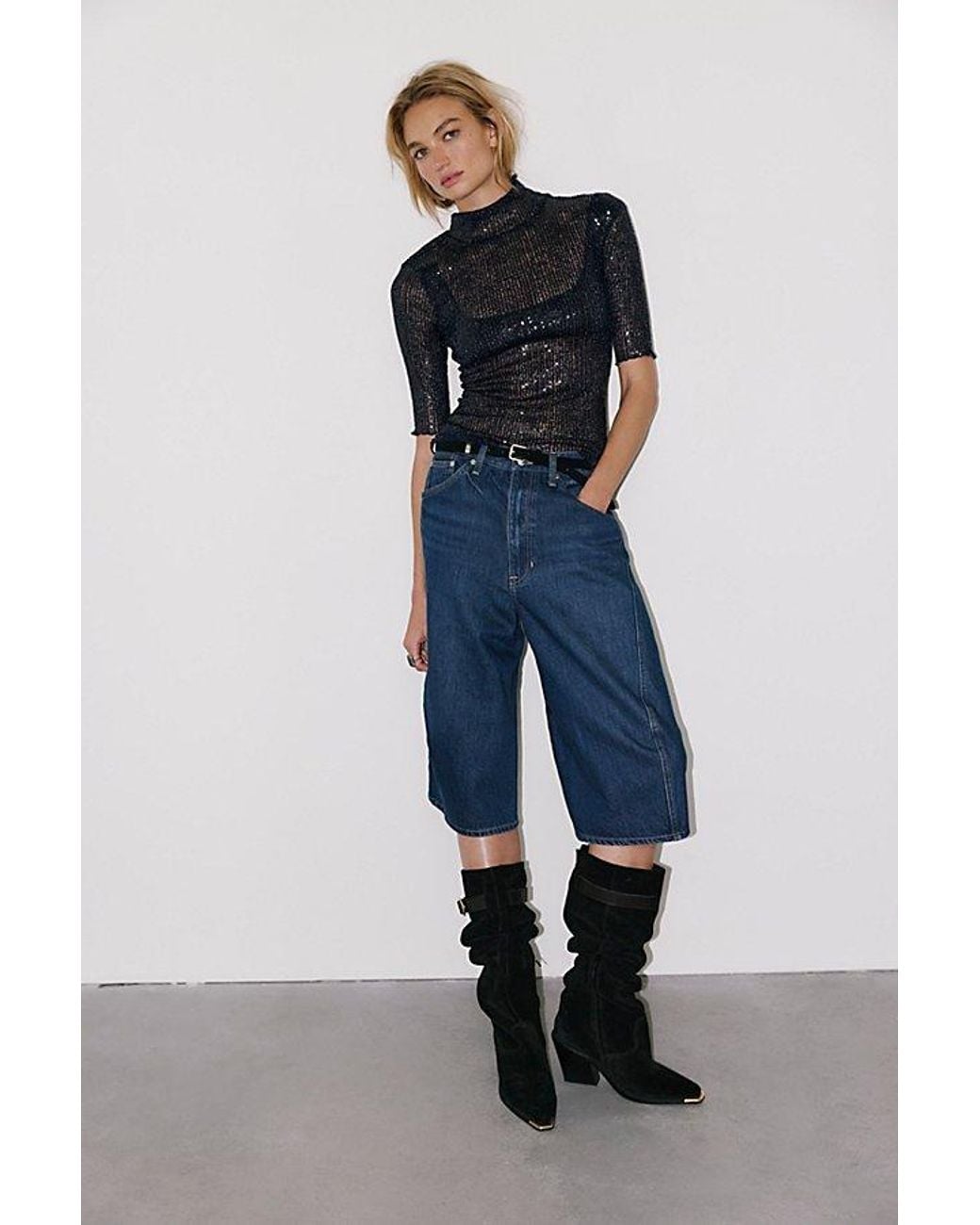 Intimately By Free People Blue Barely Sparkle Half-Sleeve Top By