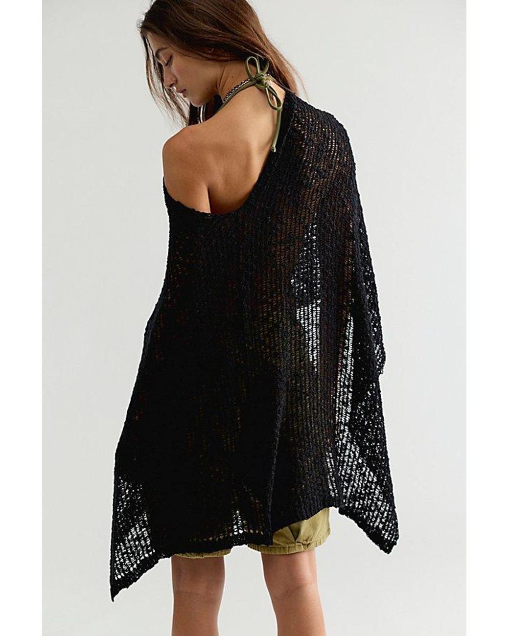 Free People Black Jade Knit Poncho Jacket
