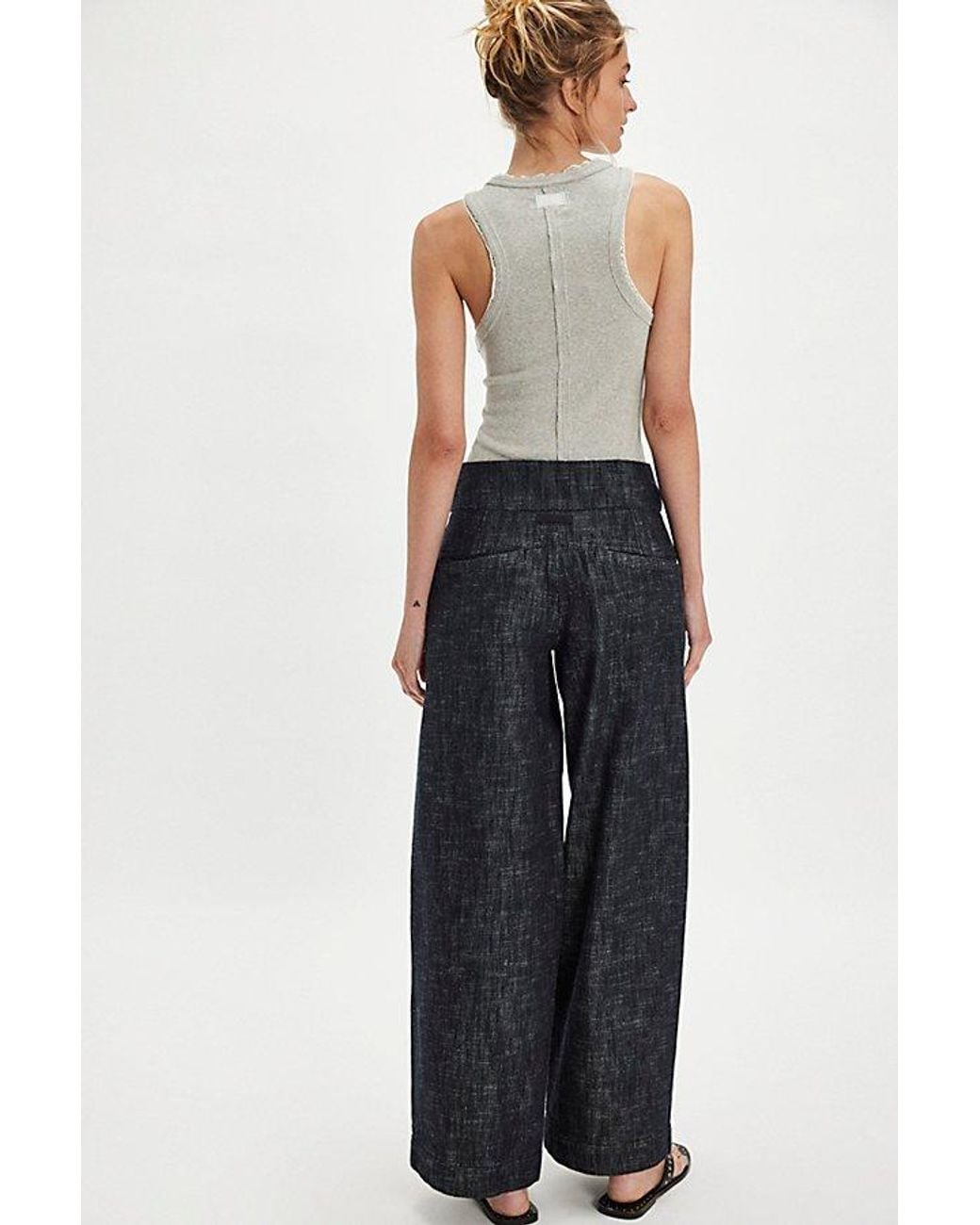 Free People Blue Ainsley Belted Wide-Leg Trousers