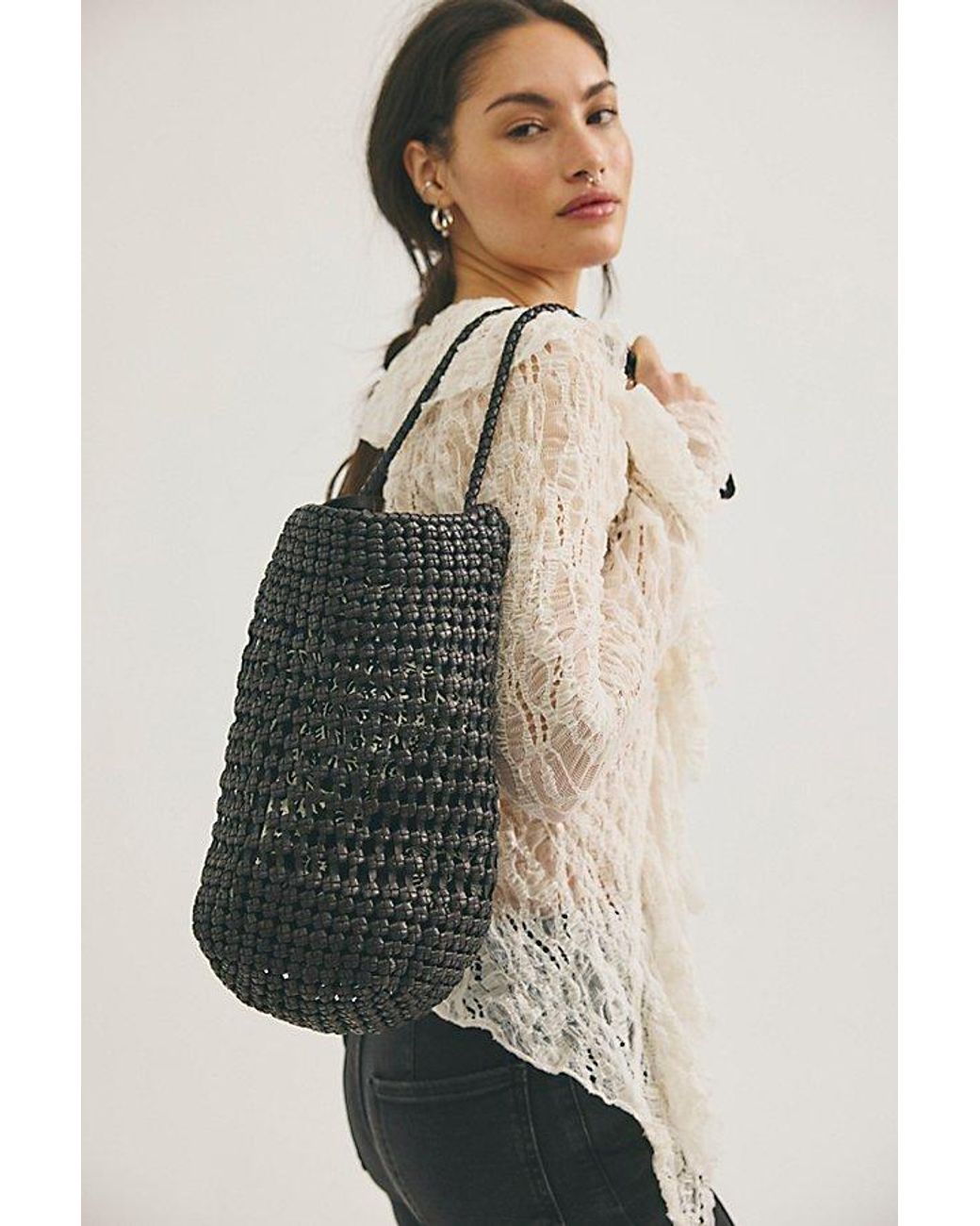 Free People Black Woven Bucket Bag