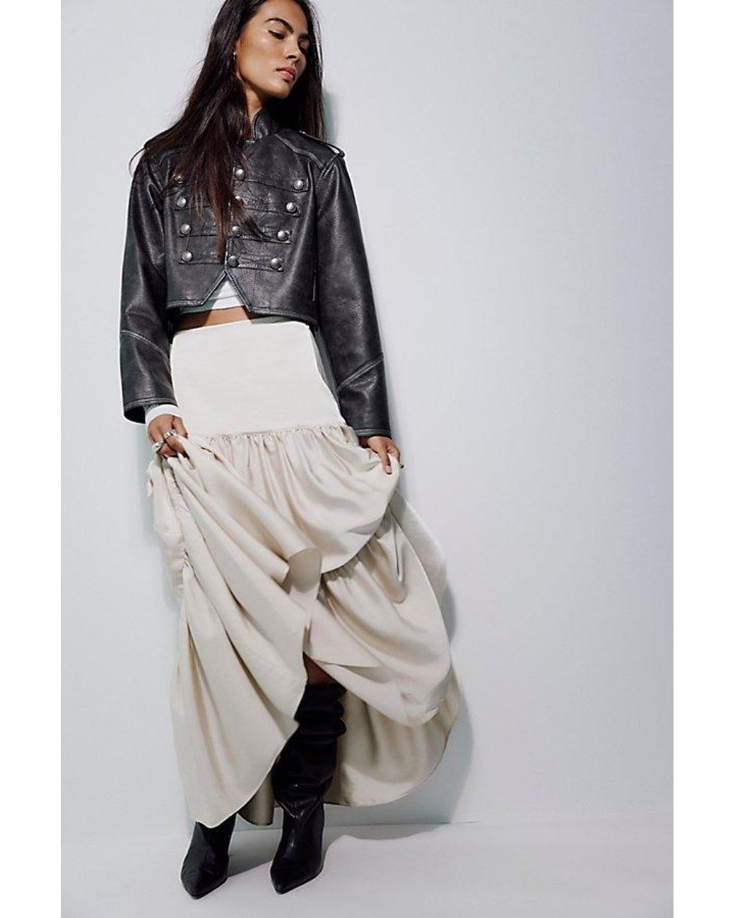 Free People Natural Juliette Satin Maxi Skirt