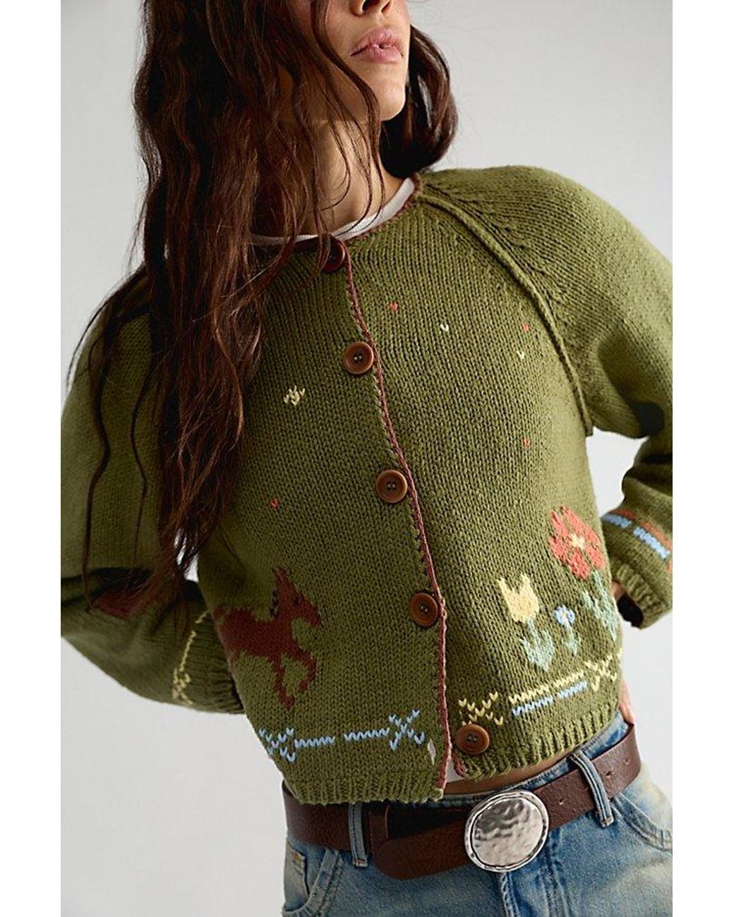 Free People Green Moonlight Knit Cardi