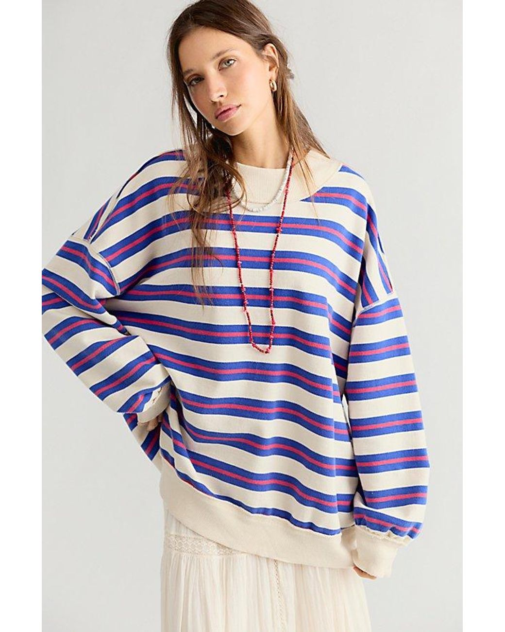 Free People Blue Palm Springs Striped Pullover By