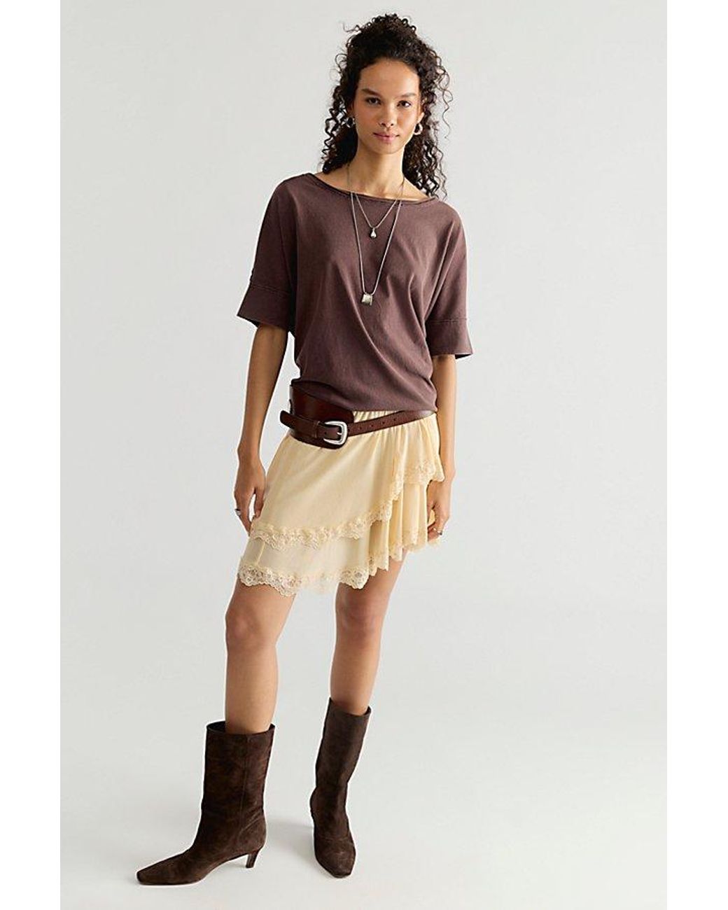 Free People Brown Rex Oversized Cotton Tee